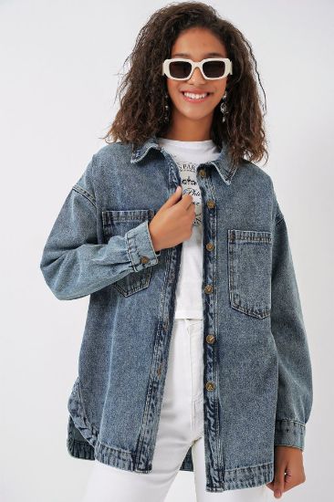 0659 Boyfriend Jean Gömlek - Mavi resmi
